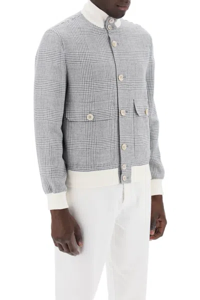 Shop Brunello Cucinelli Prince Of Wales Check Bomber Jacket In White,grey