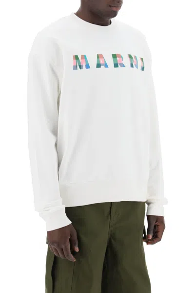 Shop Marni Sweatshirt With Plaid Logo In White