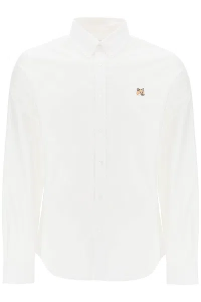 Shop Maison Kitsuné "mini Fox Head Oxford Shirt" In White