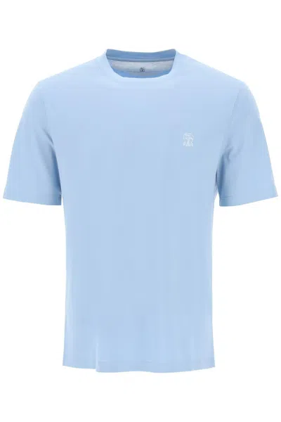 Shop Brunello Cucinelli T-shirt With Logo Print In Light Blue