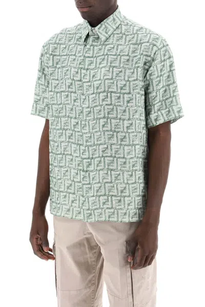 Shop Fendi Linen Ff Shirt In Green