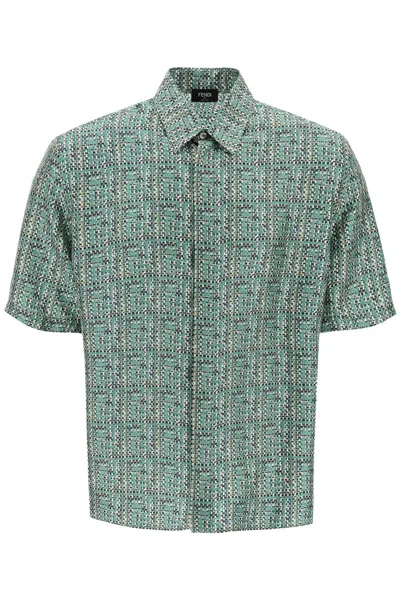 Shop Fendi Short-sleeved Silk Shirt With Ff In Green