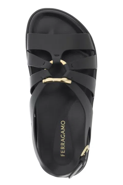 Shop Ferragamo "cage Sandals With Gancini Ornament In Black