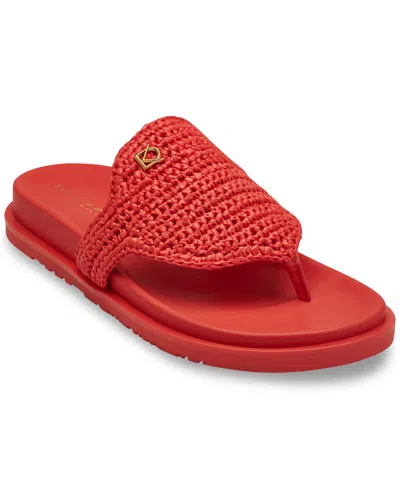 Shop Donna Karan Hira Slip-on Woven Thong Sandals In Heat