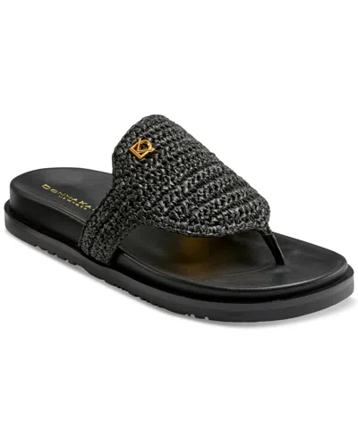 Shop Donna Karan Hira Slip-on Woven Thong Sandals In Black