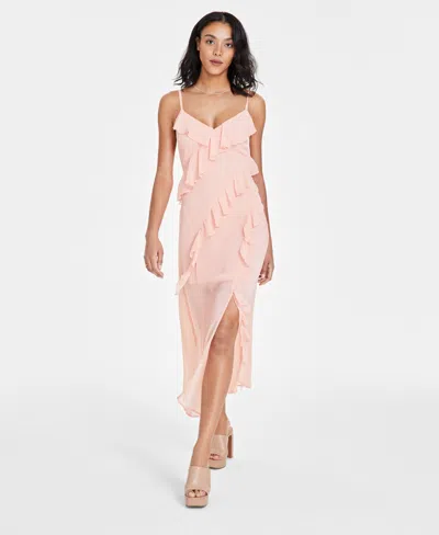 Shop Bar Iii Petite Ruffle Trim Sleeveless Maxi Dress, Created For Macy's In Warm Coral