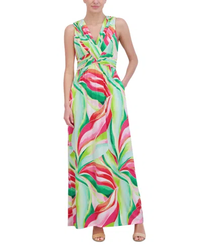 Shop Jessica Howard Women's Sleeveless V-neck Knot-front Maxi Dress In Pink Multi