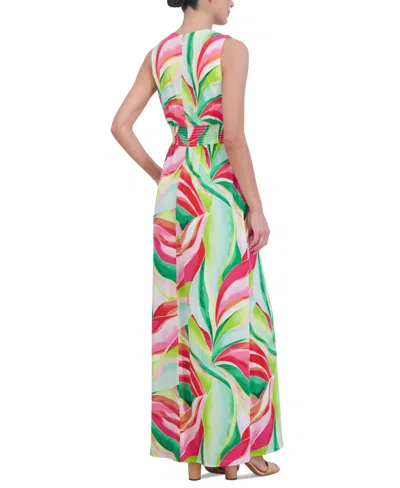 Shop Jessica Howard Women's Sleeveless V-neck Knot-front Maxi Dress In Pink Multi