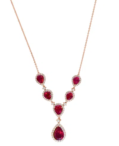 Shop Effy Collection Effy Lab Grown Ruby (16-1/4 Ct. T.w.) & Lab Grown Diamond (2-5/8 Ct. T.w.) 18" Statement Necklace In In Rose Gold
