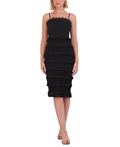 Shop Vince Camuto Women's Tiered Ruffle-trim Bodycon Dress In Black