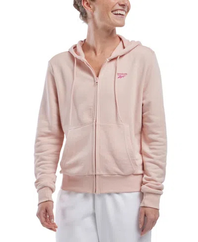 Shop Reebok Women's French Terry Zip-front Hoodie In Possibly Pink