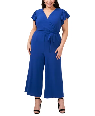 Shop Msk Plus Size Flutter-sleeve Wide-leg Jumpsuit In Deep Royal