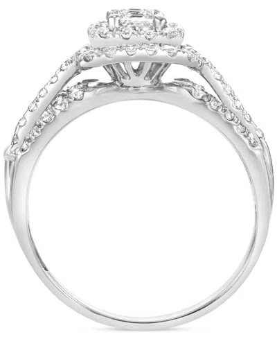 Shop Macy's Diamond Princess Double Halo Triple Row Engagement Ring (1 Ct. T.w.) In 14k White Gold