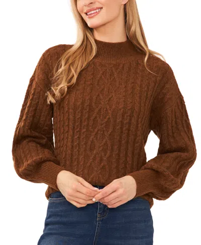 Shop Cece Women's Cable-knit Mock Neck Bishop Sleeve Sweater In Toasted