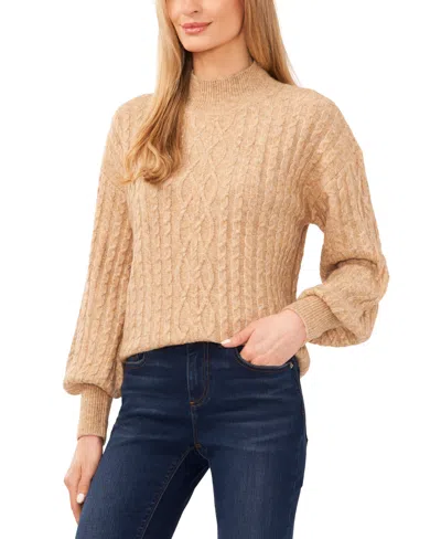 Shop Cece Women's Cable-knit Mock Neck Bishop Sleeve Sweater In Toasted