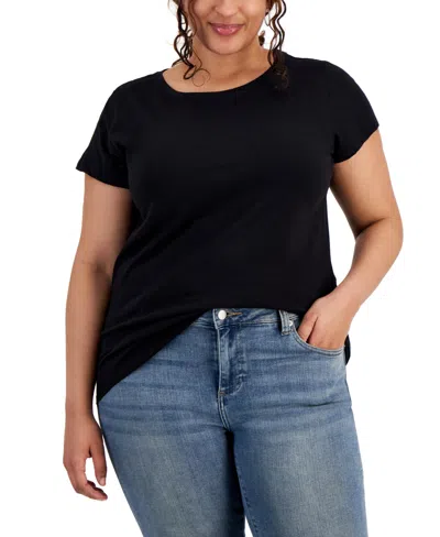 Shop Aveto Plus Size Basic Crewneck Short-sleeve T-shirt In Black Beauty