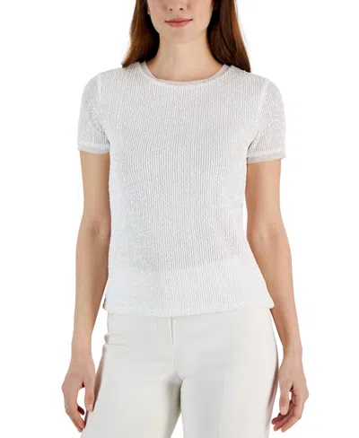 Shop Anne Klein Women's Sequined T-shirt In Bright White