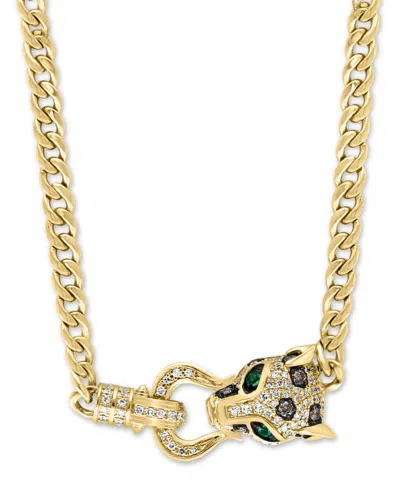 Shop Effy Collection Effy Multicolor Diamond (x Ct. T.w.) & Emerald (1/20 Ct. T.w.) Panther Head 17" Statement Necklace In Yellow Gol