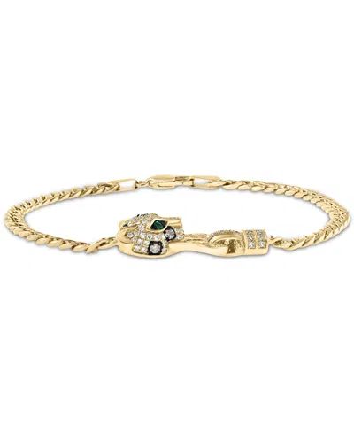 Shop Effy Collection Effy Multicolor Diamond (1/2 Ct. T.w.) & Emerald (1/20 Ct. T.w.) Panther Head Link Bracelet In 14k G In Yellow Gol