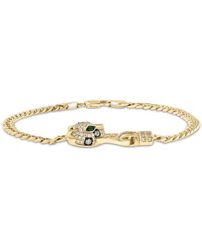 Effy Collection Effy Multicolor Diamond (1/2 Ct. T.w.) & Emerald (1/20 Ct. T.w.) Panther Head Link Bracelet In 14k G In Yellow Gol