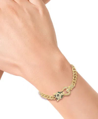 Effy Collection Effy Multicolor Diamond (1/2 Ct. T.w.) & Emerald (1/20 Ct. T.w.) Panther Head Link Bracelet In 14k G In Yellow Gol