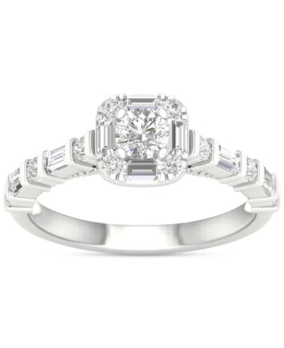 Shop Macy's Diamond Round & Baguette Engagement Ring (7/8 Ct. T.w.) In 14k White Gold