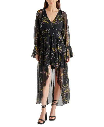 Shop Steve Madden Women's Sol Floral High-low Maxi Dress In Black