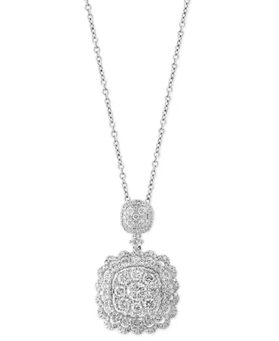 Shop Effy Collection Effy Diamond Scalloped Edge Cluster 18" Pendant Necklace (1-1/5 Ct. T.w.) In 14k White Gold