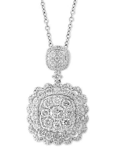 Shop Effy Collection Effy Diamond Scalloped Edge Cluster 18" Pendant Necklace (1-1/5 Ct. T.w.) In 14k White Gold