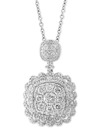Effy Collection Effy Diamond Scalloped Edge Cluster 18" Pendant Necklace (1-1/5 Ct. T.w.) In 14k White Gold In White Gold