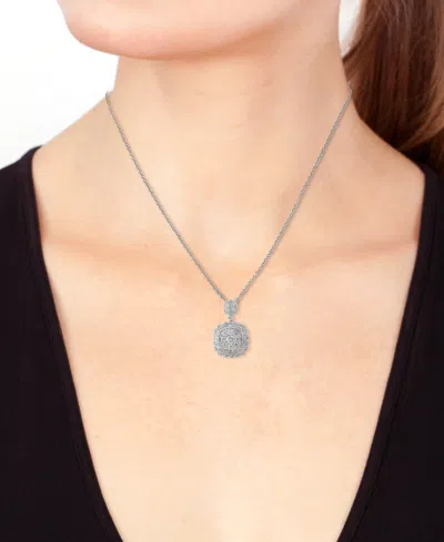 Effy Collection Effy Diamond Scalloped Edge Cluster 18" Pendant Necklace (1-1/5 Ct. T.w.) In 14k White Gold In White Gold