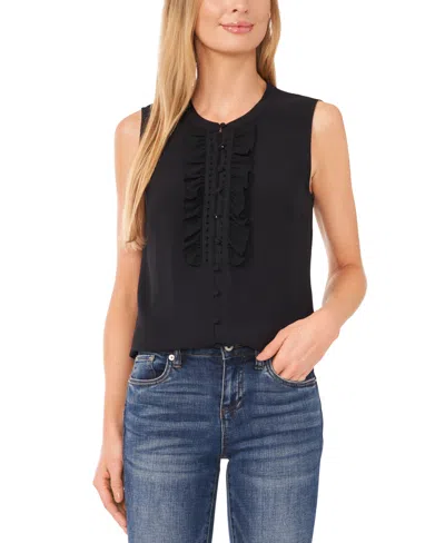 Shop Cece Women's Ruffled Button-front Sleeveless Blouse In Rich Black