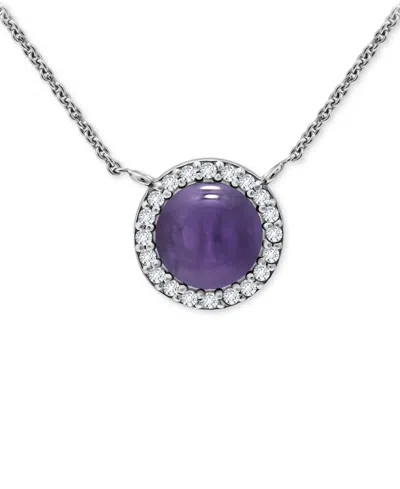 Giani Bernini Onyx & Cubic Zirconia Halo Pendant Necklace In 18k Gold-plated Sterling Silver, 16" + 2" Extender (a In Amethyst,silver