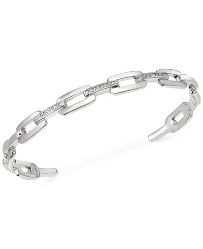 Shop Macy's Diamond Link Cuff Bangle Bracelet (1/6 Ct. T.w.) In Sterling Silver