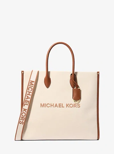 Shop Michael Kors Mirella Large Canvas Tote Bag In Brown