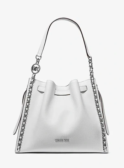 Shop Michael Kors Mina Large Chain Shoulder Bag In White