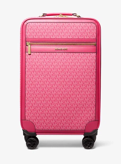 Shop Michael Kors Jet Set Travel Small Signature Logo Suitcase In Pink
