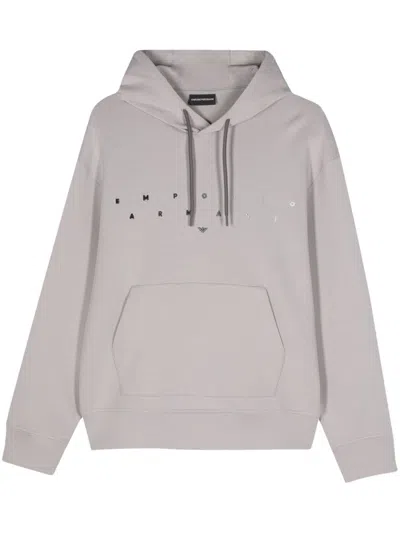 Shop Emporio Armani Logo Cotton Hoodie In Grey