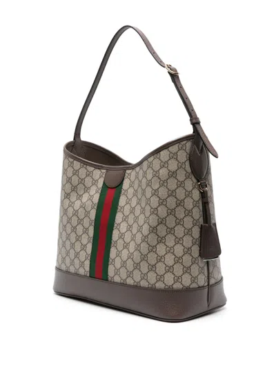 Shop Gucci Ophidia Gg Motif Hobo Bag In Beige
