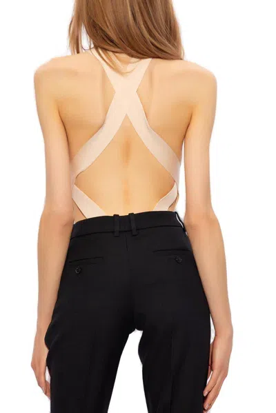 Shop Saint Laurent Backless Sleeveless Bodysuit In Beige