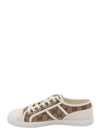 Gucci Beige And White Skeakers With Logo Detail In Gg Supreme Canvas Woman In Animal Print