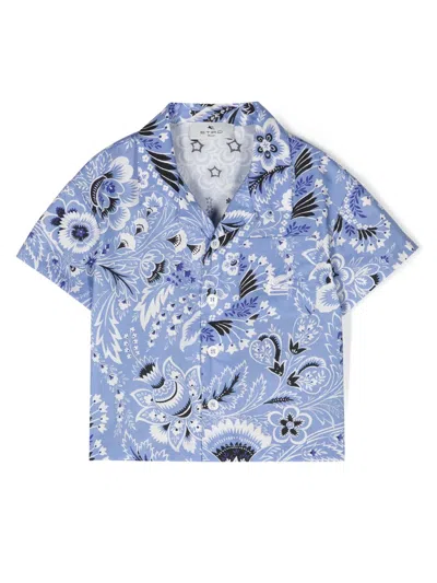 Etro Printed Cotton Poplin Shirt In Blue
