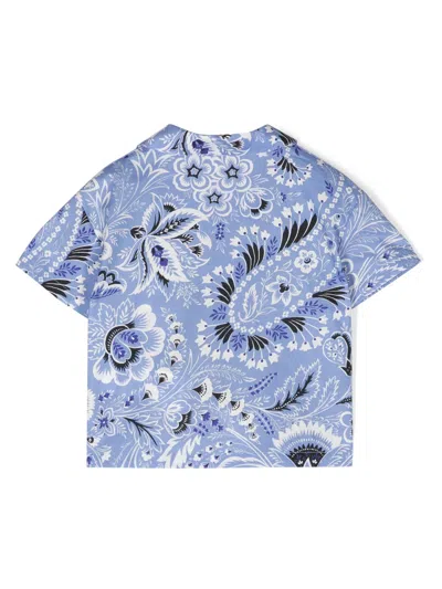 Etro Printed Cotton Poplin Shirt In Blue