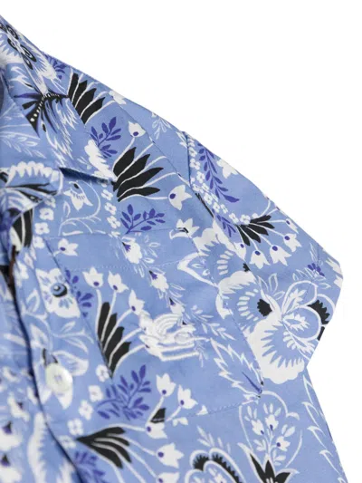 Etro Printed Cotton Poplin Shirt In Blue
