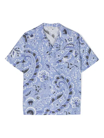 Etro Printed Cotton Poplin Shirt In Blue