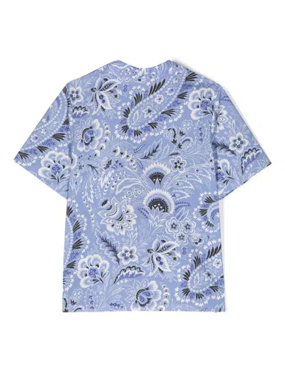 Etro Printed Cotton Poplin Shirt In Blue