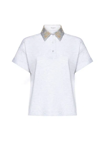 Shop Brunello Cucinelli Sequin-embellished Polo Shirt In Pearl