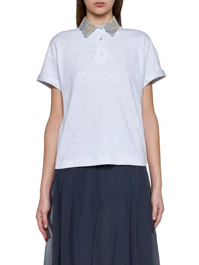 Shop Brunello Cucinelli Sequin-embellished Polo Shirt In Pearl