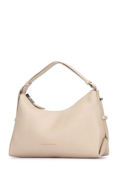 Shop Brunello Cucinelli Logo Printed Zipped Tote Bag In Ivory