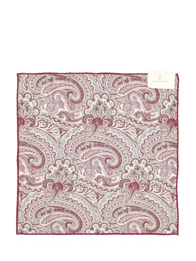 Shop Brunello Cucinelli Motif-printed Finished Edge Pocket Square In Raspberry